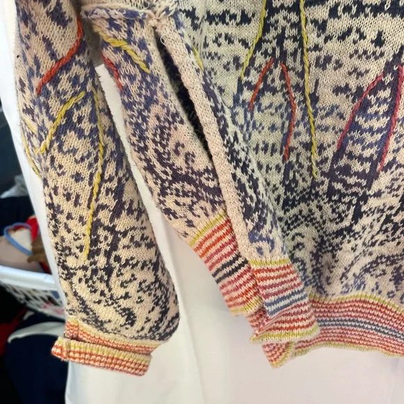Pilcro Anthropology Cropped Cardigan Sweater Cream and Blue Medium - Picture 7 of 11
